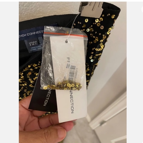 FRENCH CONNECTION Black Gold Sequin Wide Leg  Pant Size 4 - Picture 6 of 10